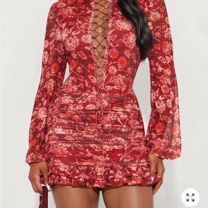 Fashion Nova Lace-Up Red Dress
